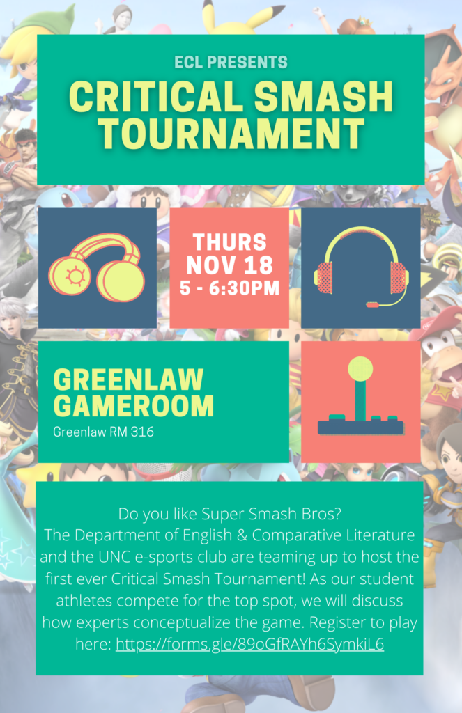 Flyer: Critical Smash Tournament Thursday November 18 5-6:30 Greenlaw Gameroom Greenlaw 316